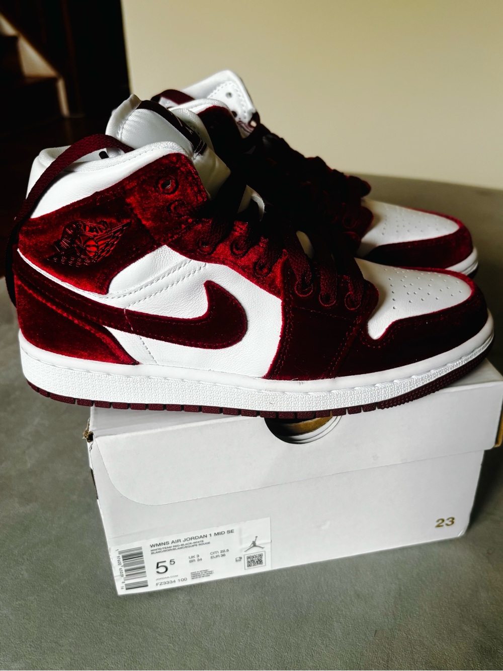 Jordan Women’s Sneaker - White & Burgundy Velvet